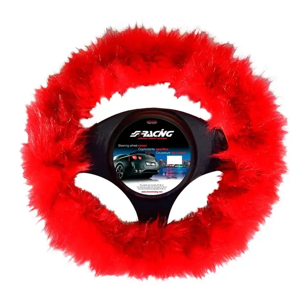 Simoni Racing Stuurwielhoes Fluffy Fur - Rood - 37-39cm