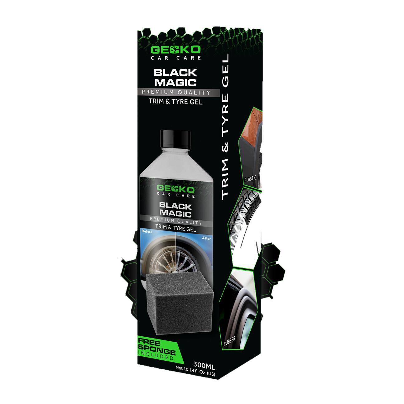 Gecko Black Magic Trim & Bandengel + Applicator Sponge 300ml