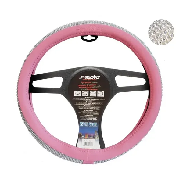 Simoni Racing Stuurwielhoes Pink & Diamonds - Roze Eco-Leder - 37-39cm