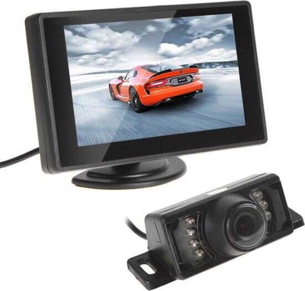 Achteruitrijcamera Set - 7 LEDs IR Nachtzicht - 120 Graden Lenshoek -Water, Weer & Shockproof - Inclusief 4,3 Inch LCD Display / Scherm - Achteruitrij Camera Auto