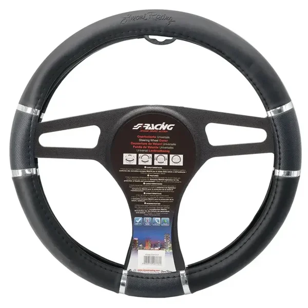 Simoni Racing Stuurwielhoes Chroom&Zwart - Zwart Eco-Leder/Chroom - 37-39cm