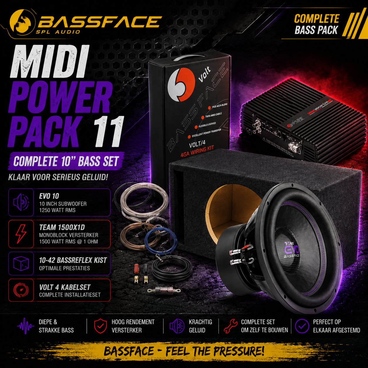 Midi Power pack 11 - BASSFACE  - 10 inch - 1250 watt RMS