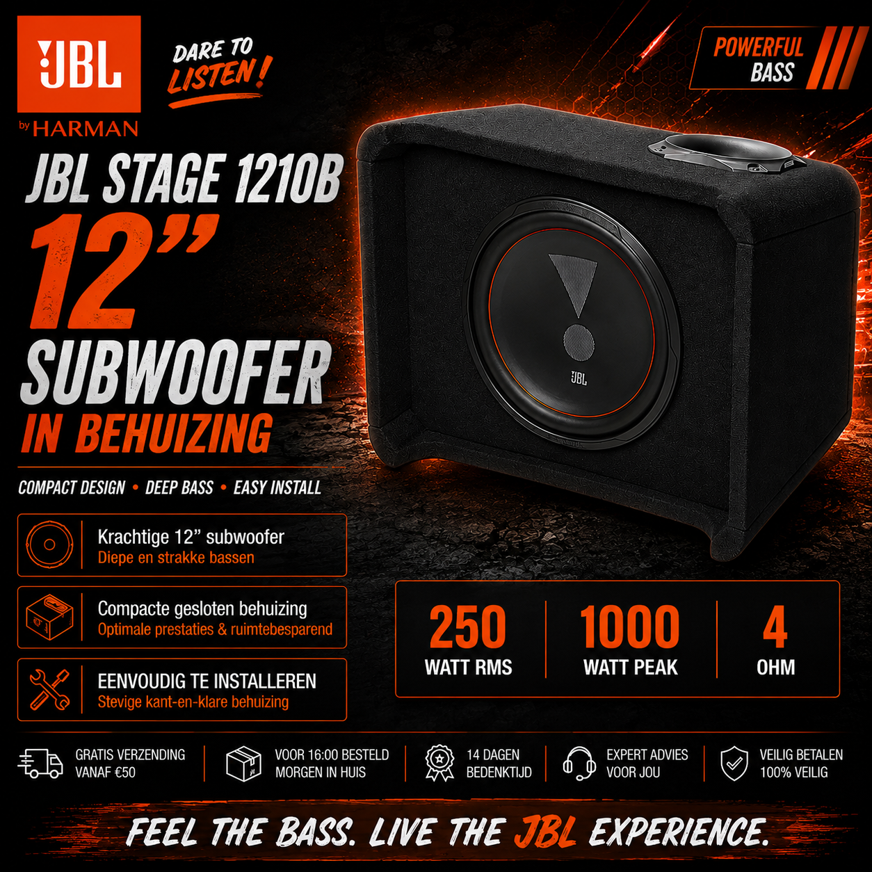 CLUB 1000P - subwoofer in behuizing - JBL - 10 inch - 1000 WATT - 2 Ohm