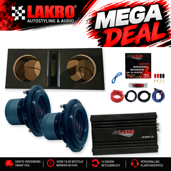 8 inch Pack 5 - LAKRO - Dubbel subwooferpakket - 1000 watt RMS