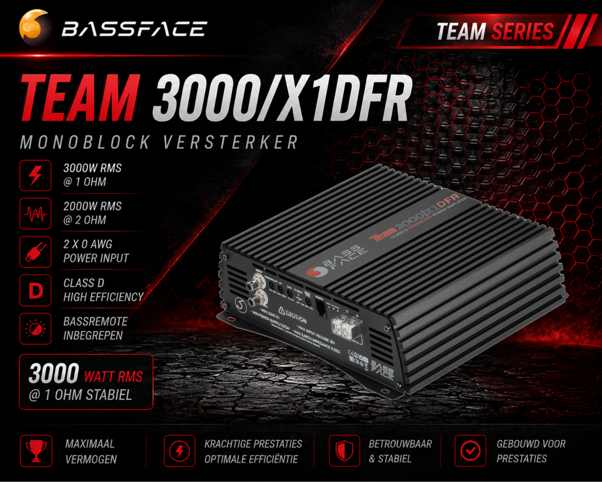 Team 3000/X1DFR - Monoblock - Bassface - 3000 watt RMS - 1 Ohm