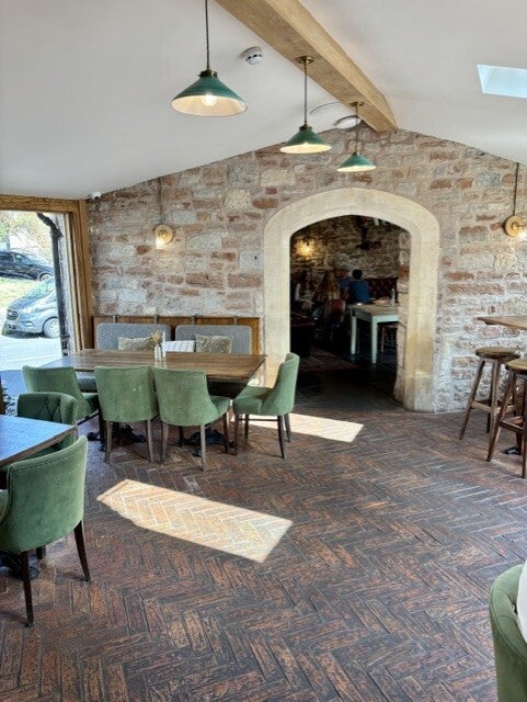Oak frame windows in the dining area of The Pelican n Chew Magna