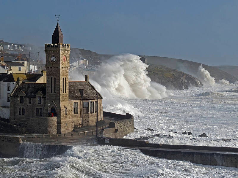 Stormy seas at the Beckford-Smith Institute Building at Porthleven