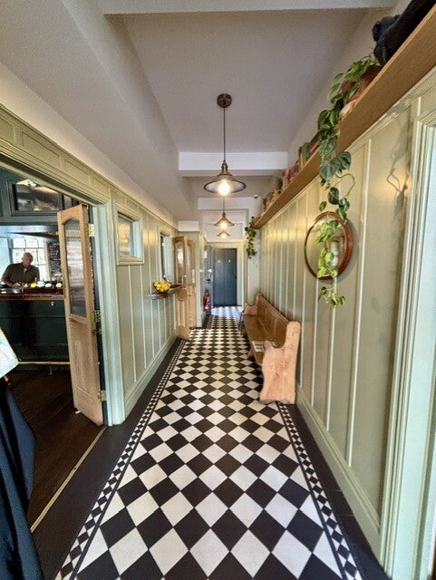 Tiled entrance hall at The Pelican in Chew Magna