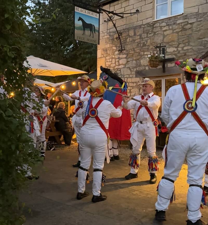 Morris Dancers at The Black Horse, Cranham-Gloucestershire pub-Cotswolds Way