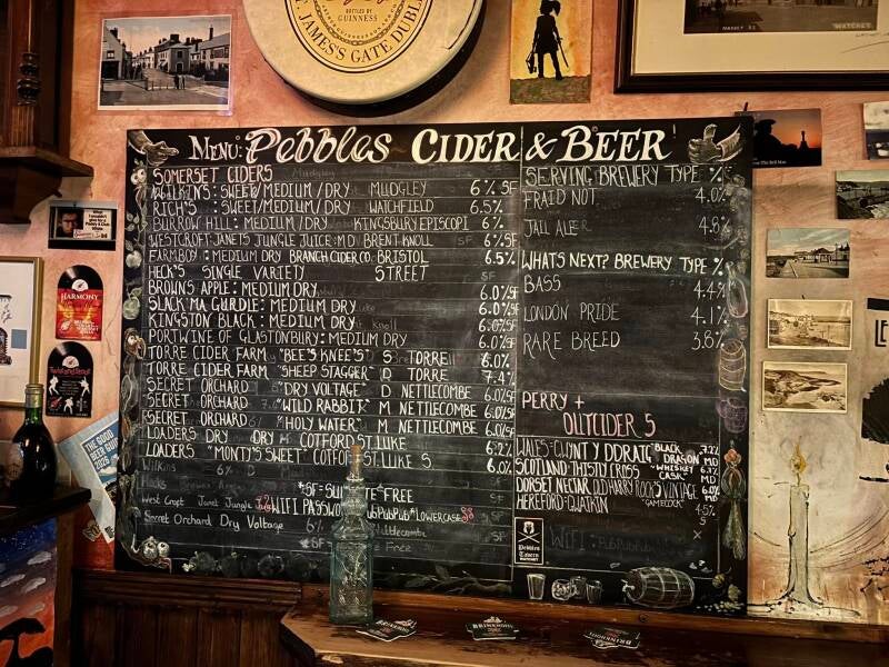 Cider chalk board at Pebbles Tavern in Watchet