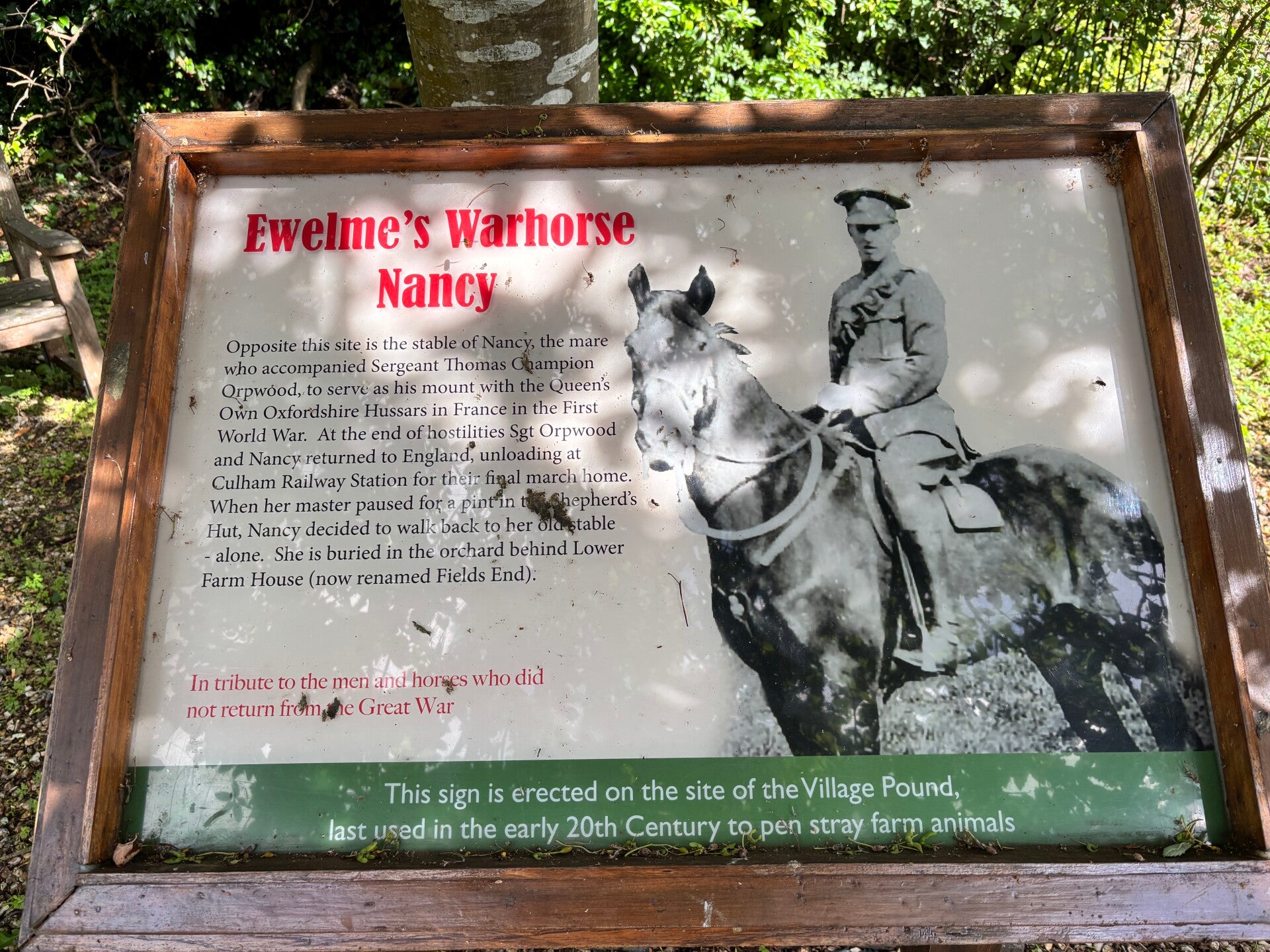 Ewelme's War Horse Nancy - WWI memorial, Ewelme