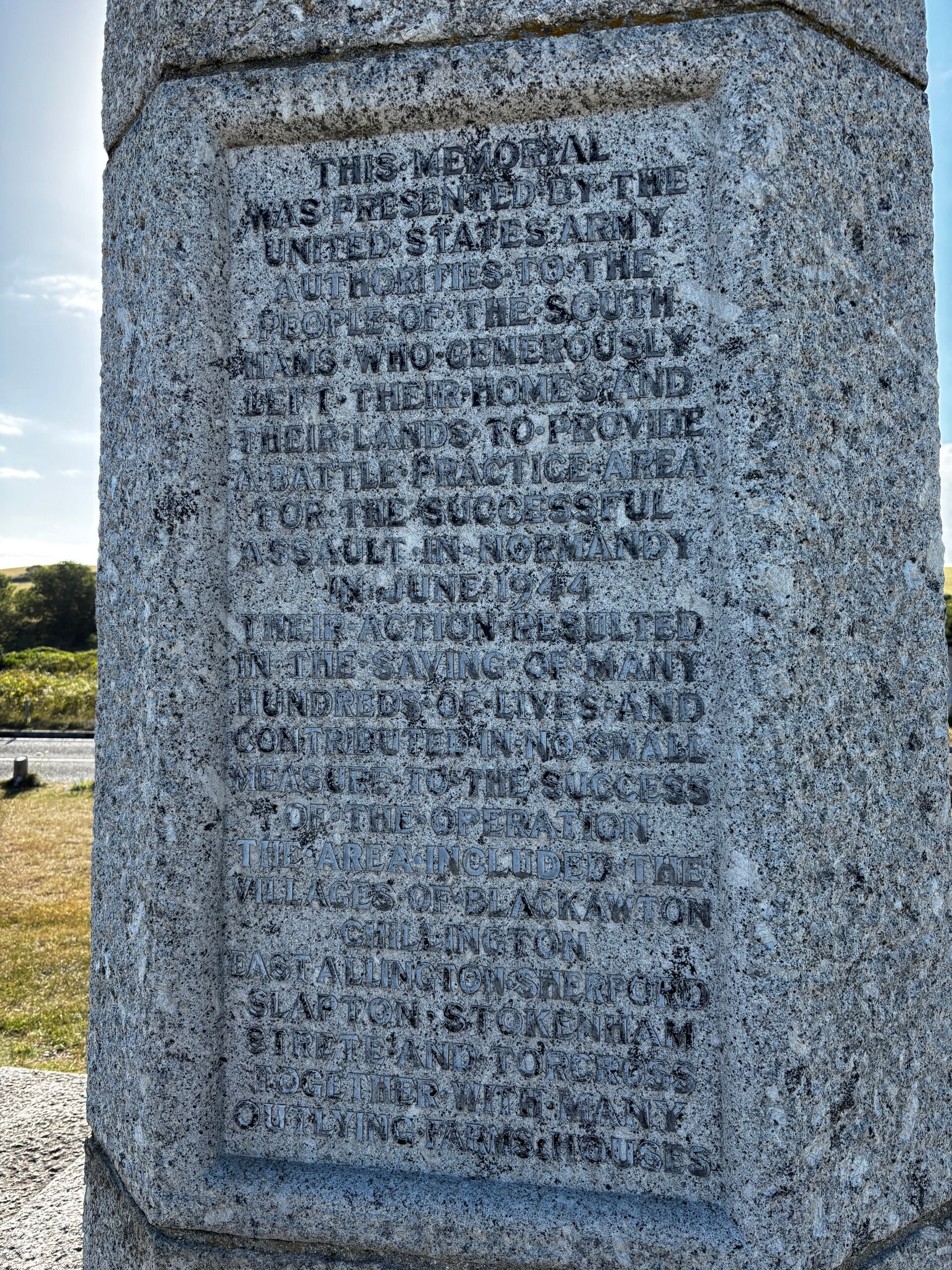 Inscription on the WWII memorial at Slapton Sands