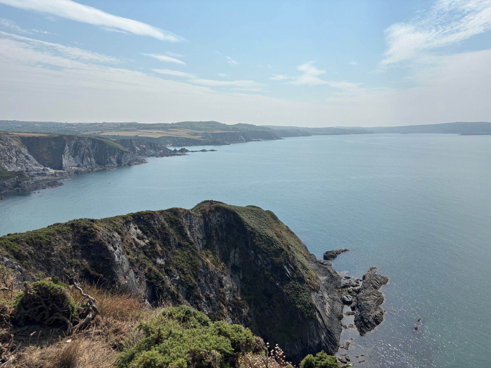 View towards Fishguard from coast path above Pwllgwaelod