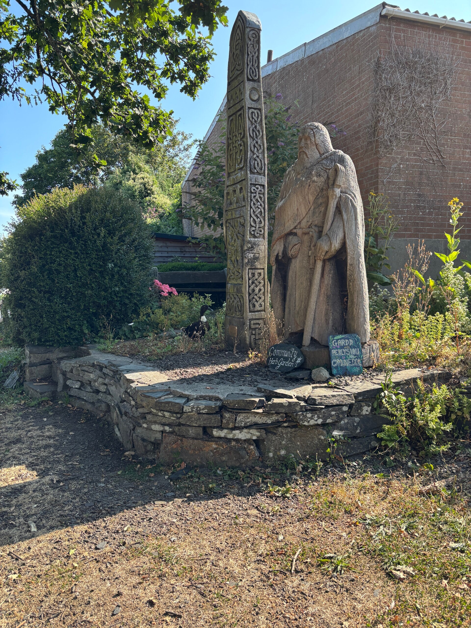 Duck guarding monument opposite St Dogmaels Abbey