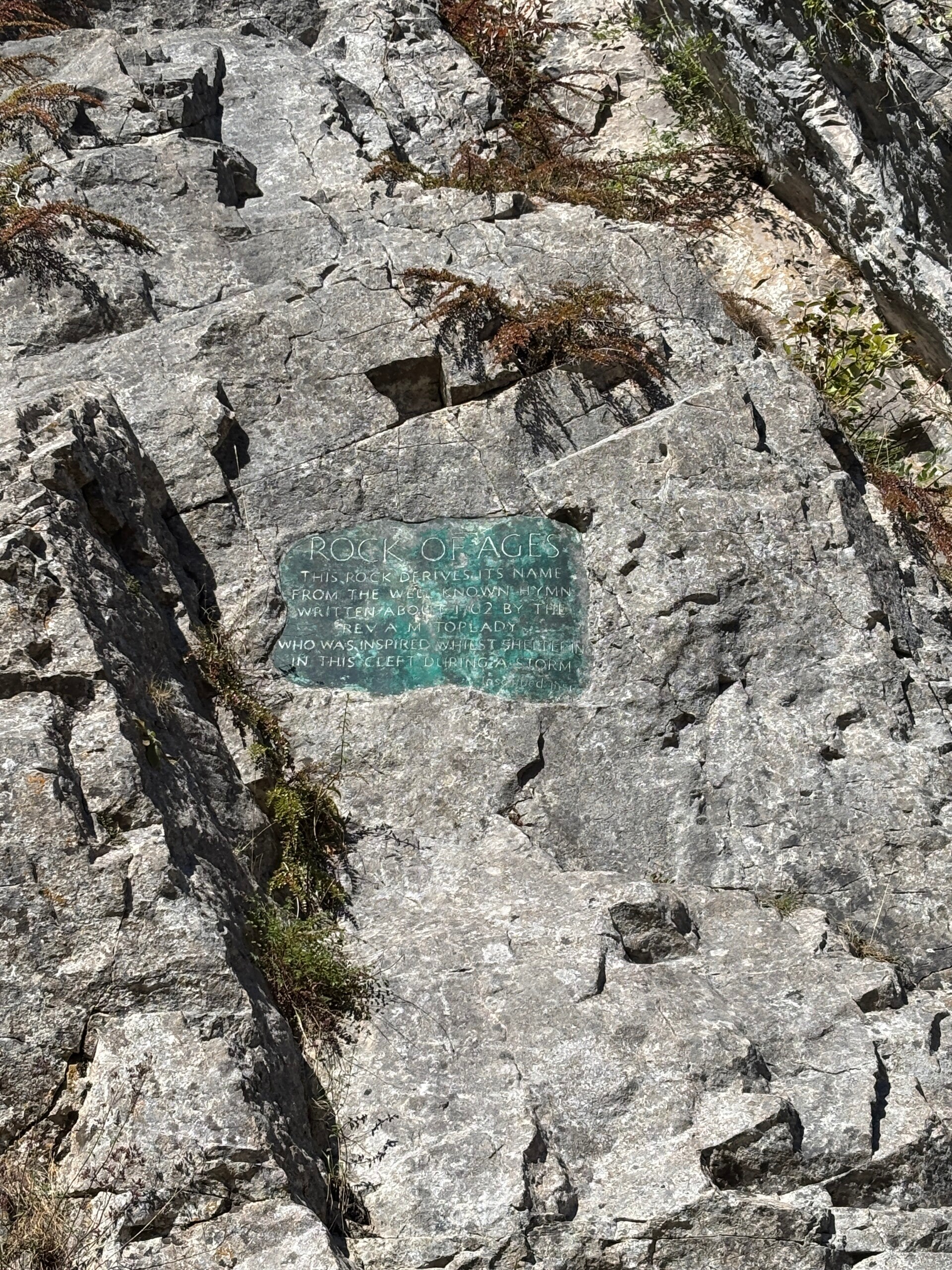 Rock of Ages plaque at Burrington Combe