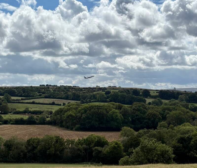 Plane takes off from Bristol Airport, taken from Backwell Hill