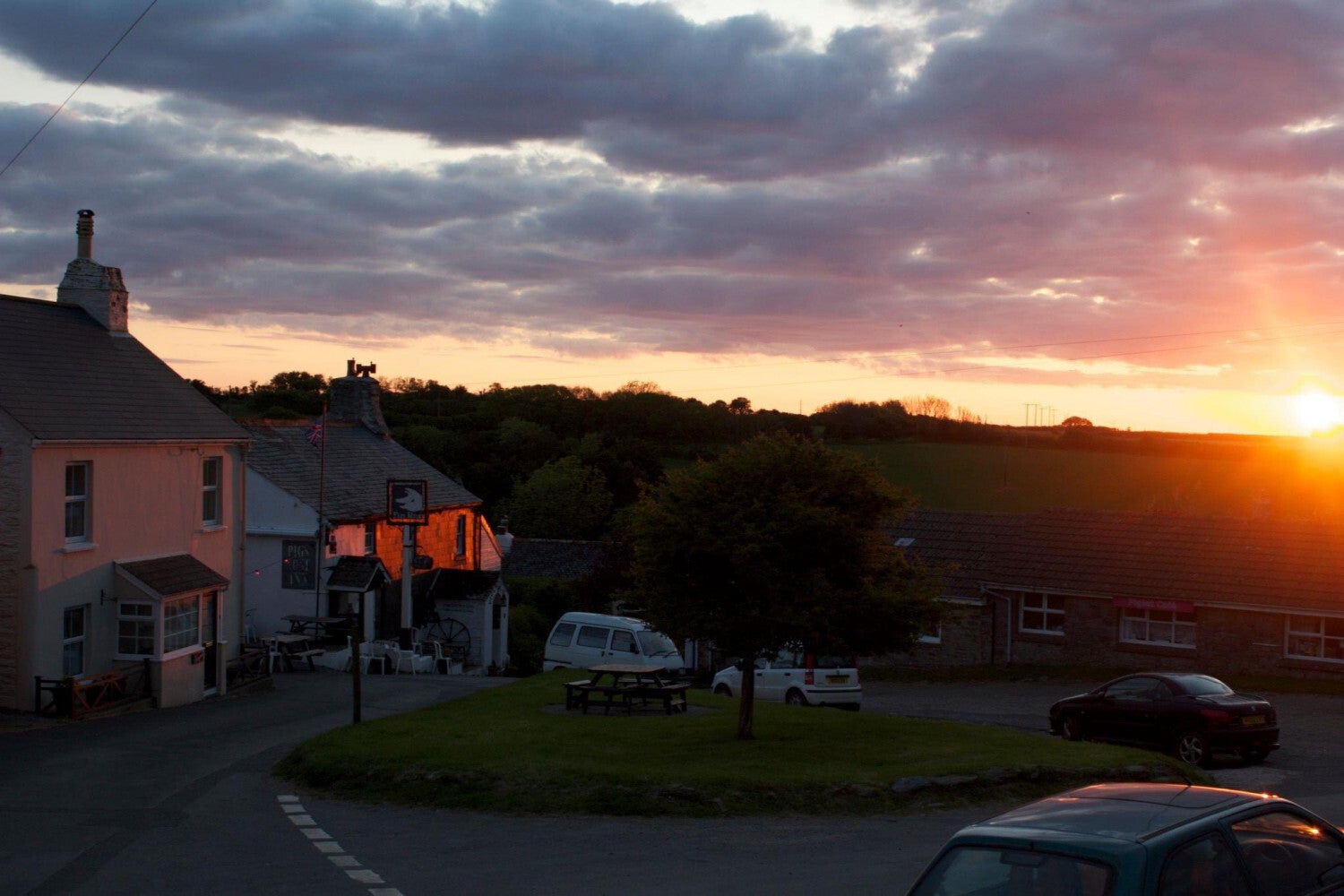 Sunset over the village green at East Prawle