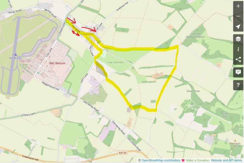 Route map: Ewelme walk from The Shepherd's Hut pub
