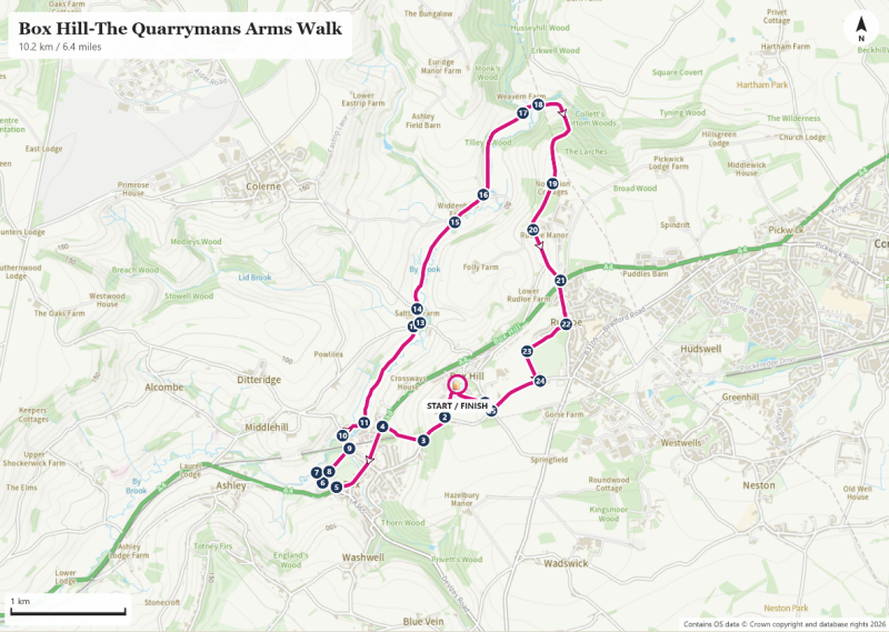 Route map for The Quarrymans Arms Pub Walk