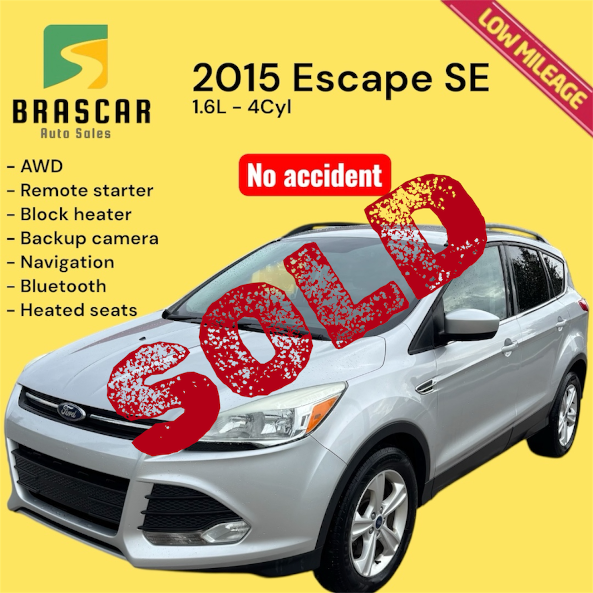 2015 Escape SE - No Accident- Low Mileage