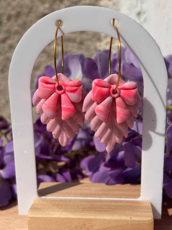 🌿 Boucles d’oreilles feuilles & nœud – Fait main
