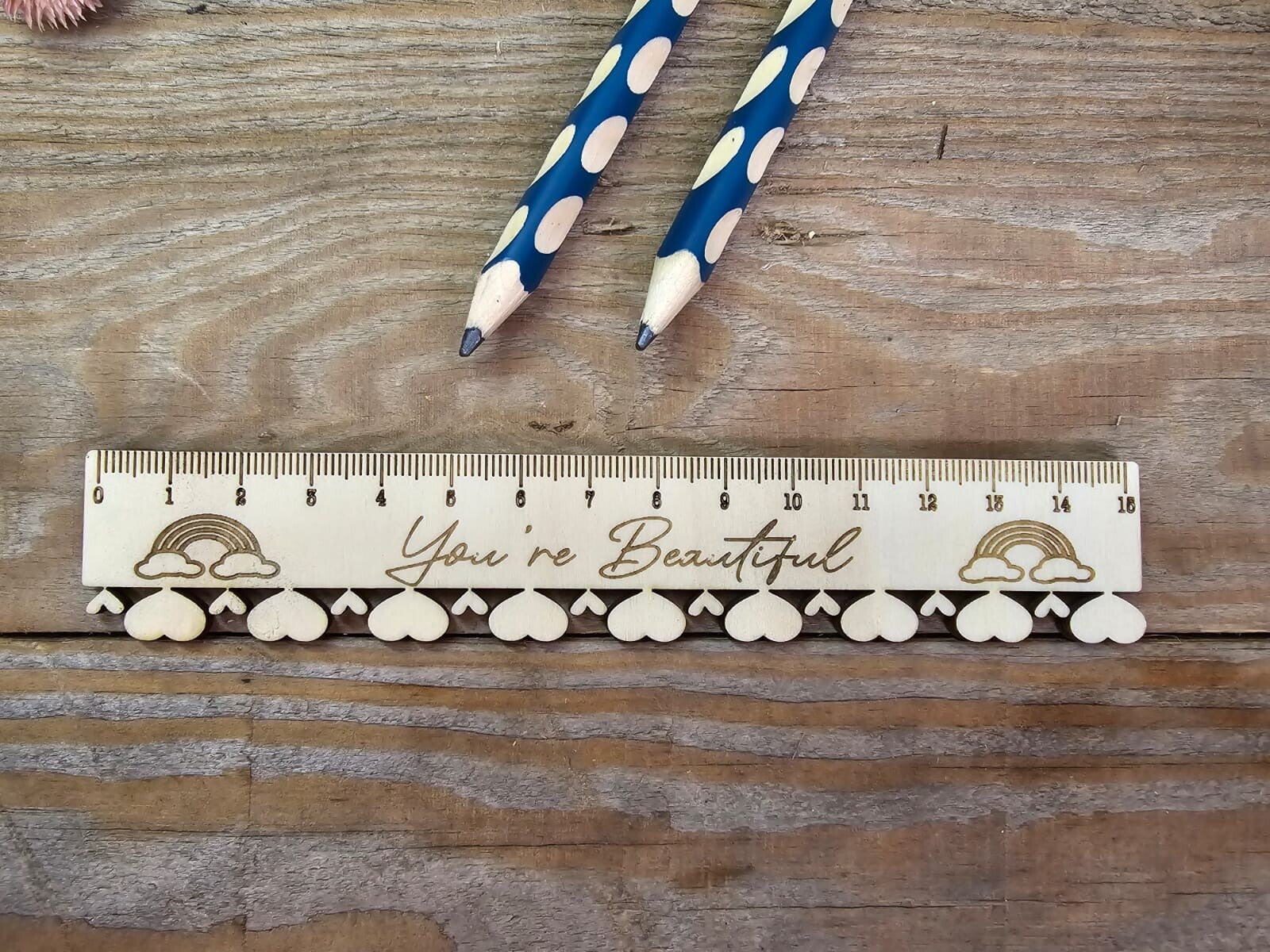 Holz-Lineal "you´re Beautiful" mit süßen Herzen
