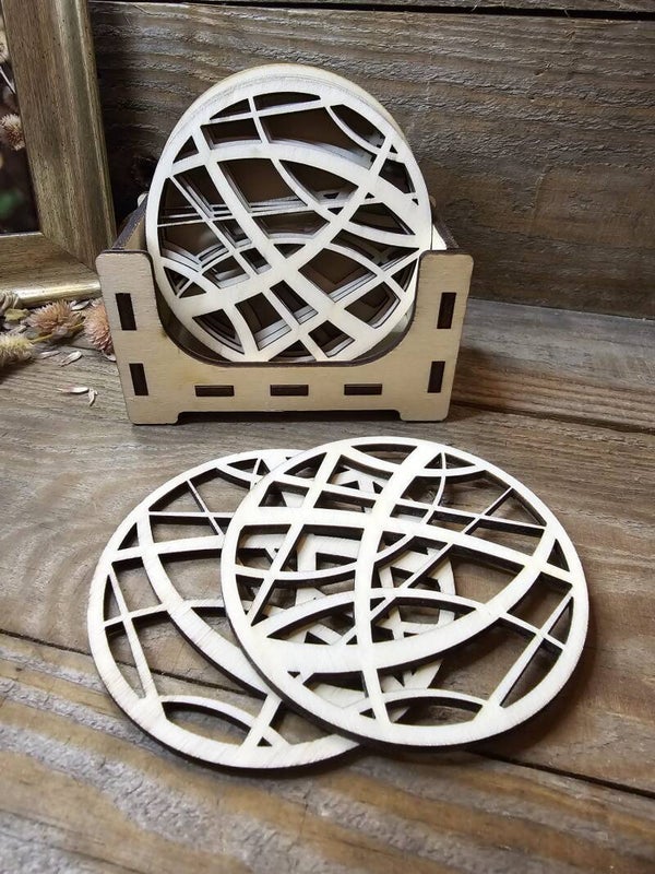 Set aus 6 Untersetzer Holz für Tassen und Gläser