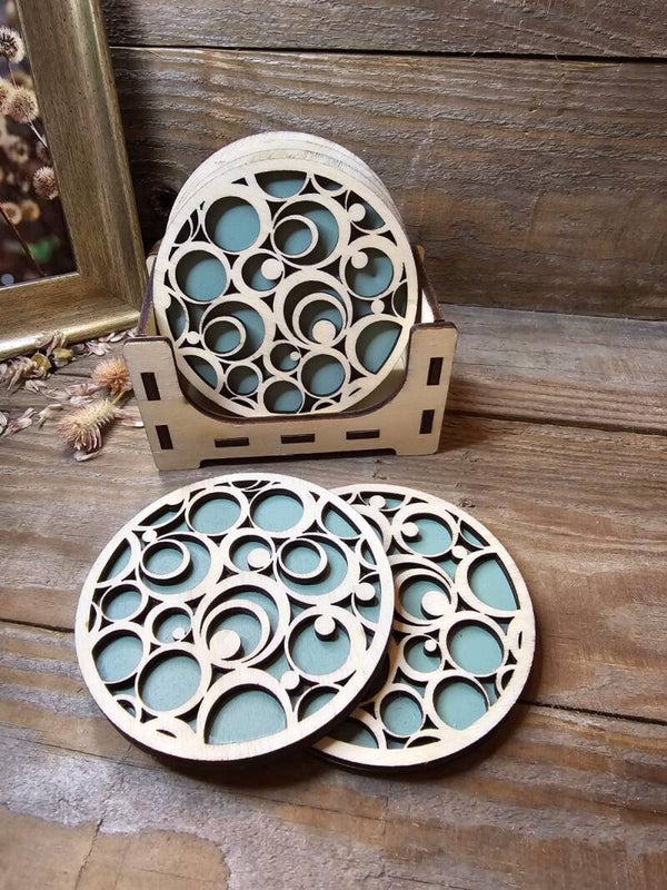 Set aus 6 Untersetzer Holz für Tassen und Gläser Vintage-Grün