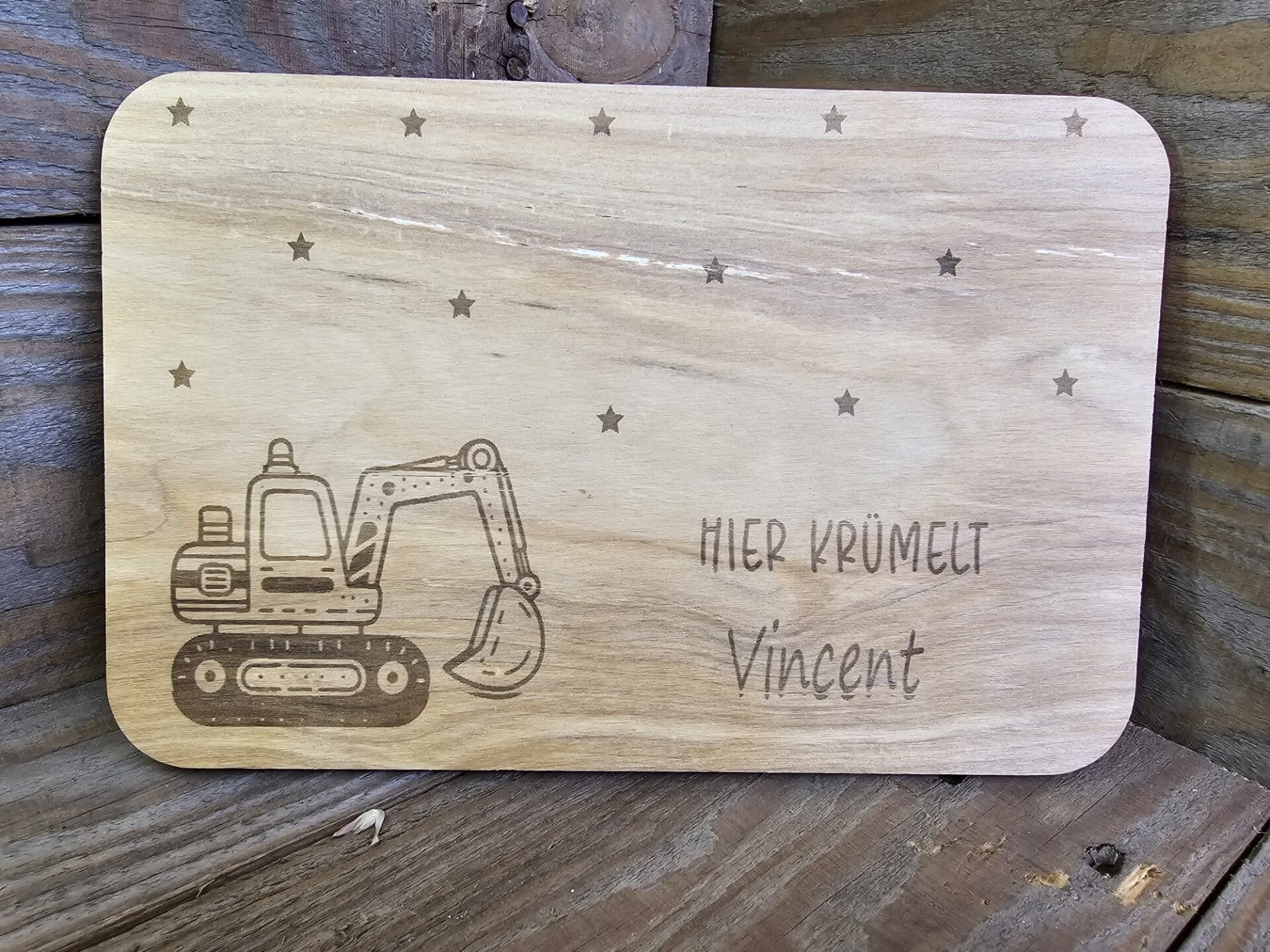 Personalisiertes Frühstücksbrettchen Bagger