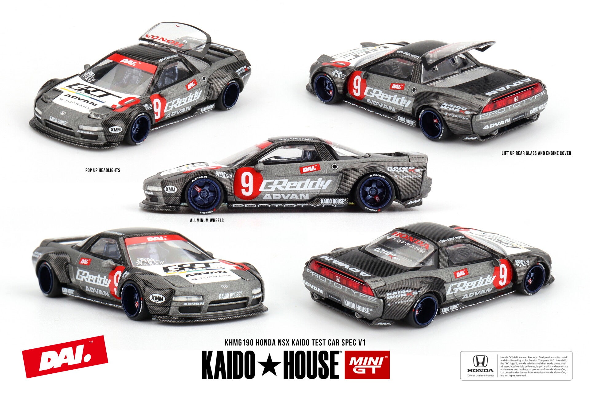 Mini GT 1/64 - Honda NSX Kaido Test Car Spec V1 GEOPEND GEEN CHASE Mgt463