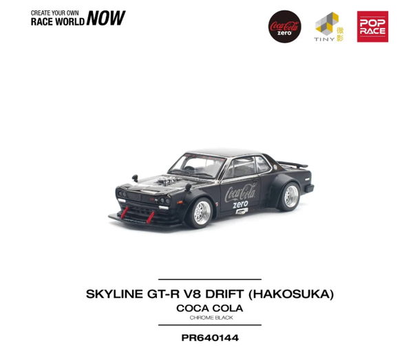 Pop Race 1/64 - Nissan Skyline gt-r V8 Coca cola zero Black pop122 pop136