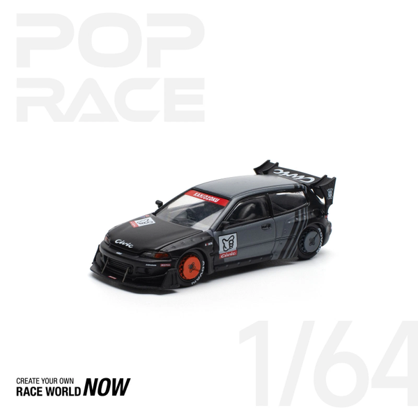 Pop Race 1/64 - Pandem Civic EG6 Kanjozoku Grey/black 1:64 Pop131