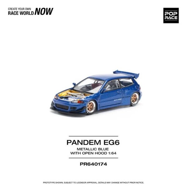 Pop Race 1/64 - Pandem Civic EG6 OPEN HOOD 1:64 Pop150