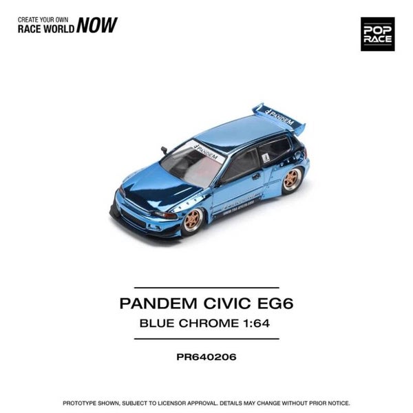Pop Race 1/64 - Honda Civic EG6 Pandem Blue chrome 1:64 Pop154