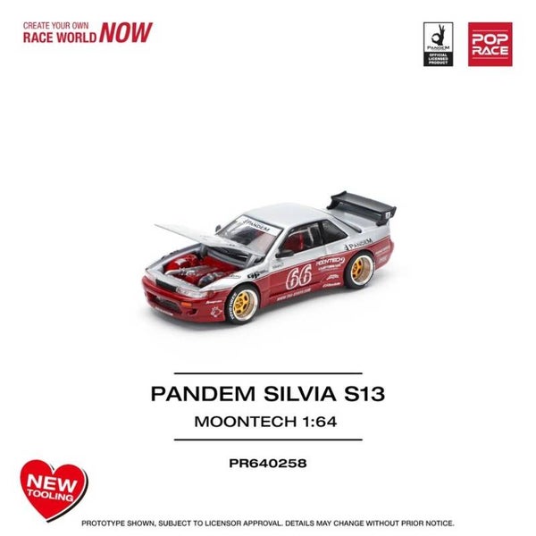 Pop Race 1/64 - Nissan Sivia S13 Pandem #66 Grey/red 1:64 Pop169