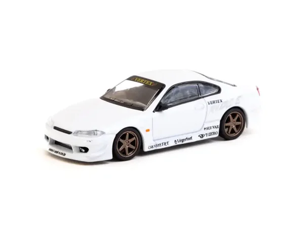 Tarmac Works 1/64 - VERTEX Nissan Silvia (S15) white GEOPEND GEEN CHASE Tar028