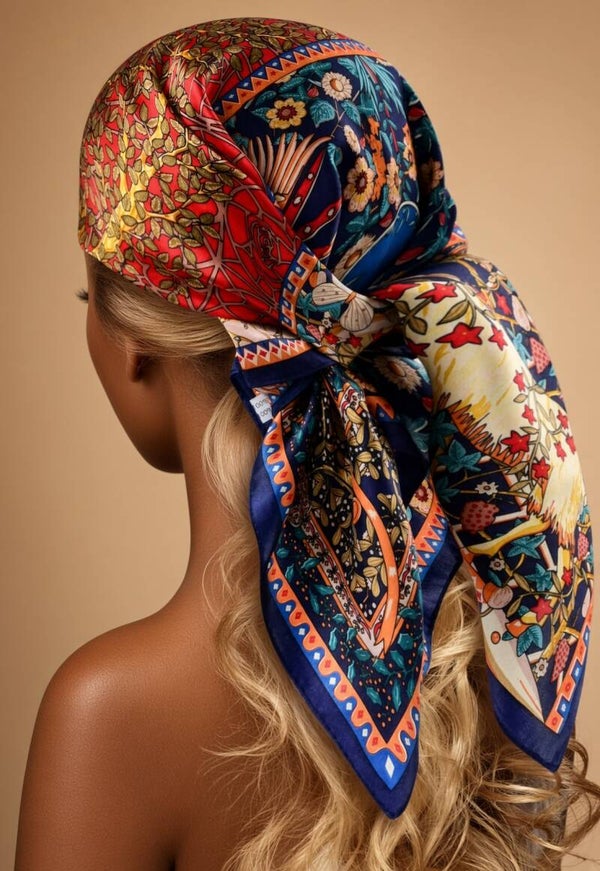 100% Silk Multi Color Head Scarf | 27" Square Hair Scarf