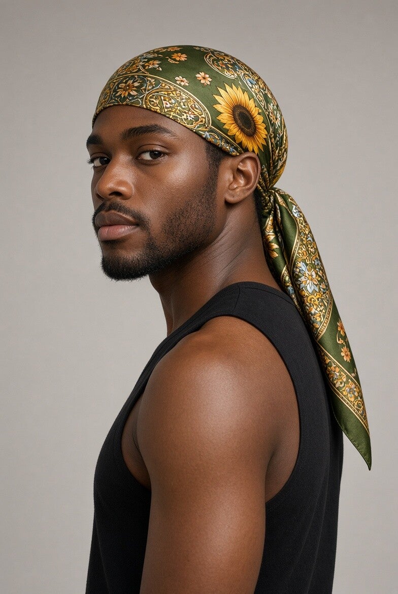 Large 35" Satin Hair Scarf Bandana | Paisley Green 💚