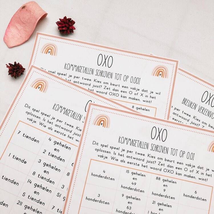 juf isis, vierde leerjaar, lager onderwijs, spelend leren, spelend rekenen, kommagetallen oefenen, oxo