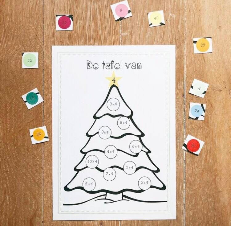 juf isis, vierde leerjaar, lager onderwijs, spelend leren, spelend rekenen, kerst rekenboom, kerstspel, maaltafels oefenen, deeltafels oefenen