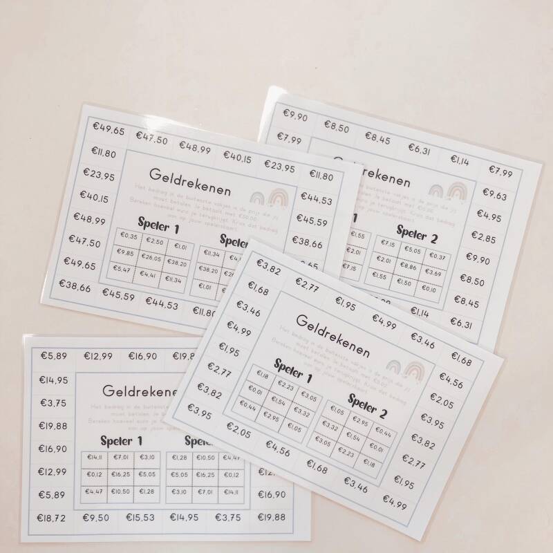 juf isis, vierde leerjaar, lager onderwijs, spelend leren, spelend rekenen, geldrekenen, bingo geldrekenen