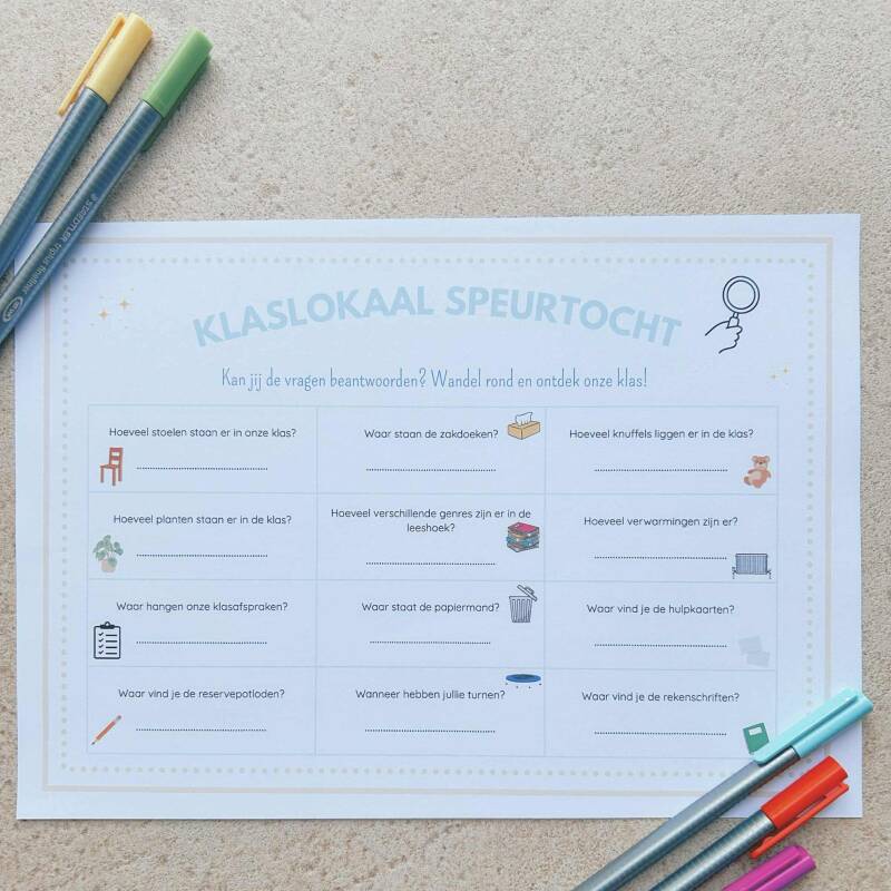 juf Isis, lager onderwijs, gouden weken, kennismaking, klaslokaal speurtocht