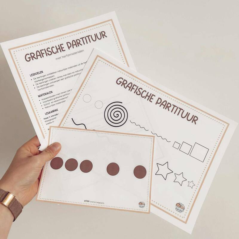 juf isis, lager onderwijs, vierde leerjaar, muziekles, muziekles herfst, grafische partituur, grafische partituur herfstmaterialen