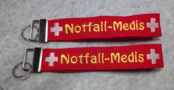 Schlüsselanhänger, Notfallmedikamente, Gurtband robust personalisiert bestickt