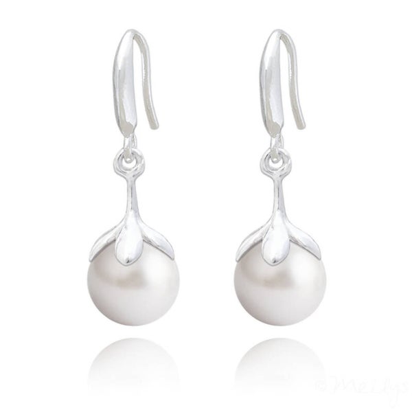 Boucles d'Oreilles en Argent et Perle 10mm de Cristal Nacré White Pearl