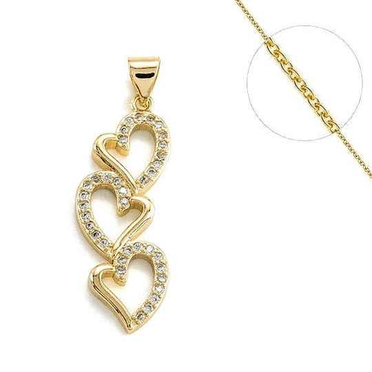 Collier chaine et pendentif plaqué or zircon pluie de coeur