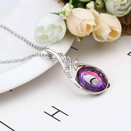 Colliers Argent Mat Bleu Paon à Strass