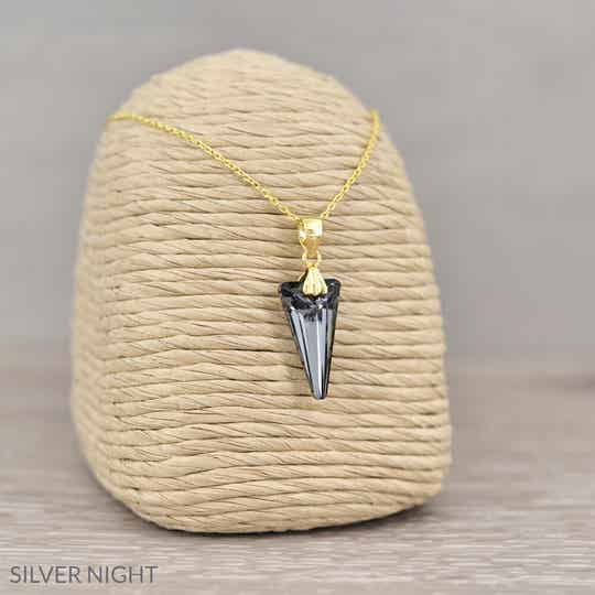 Collier Mini Spike 18mm en Argent Plaqué Or et Cristal Jet (Noir)