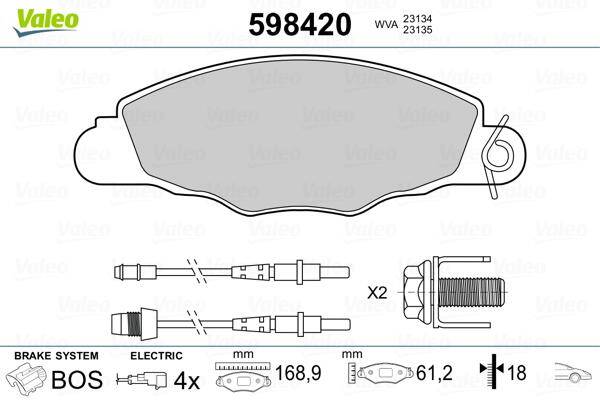 VALEO 598420 Bremsbelagsatz, Scheibenbremse