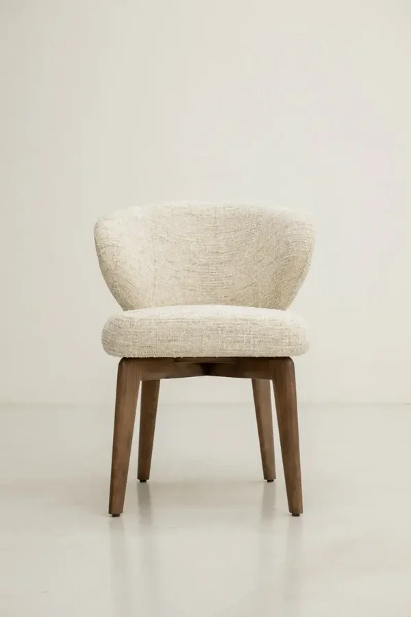 eetkamerstoel Hampton – Draaibaar | Hazel Boucle | Bruin Houten Onderstel